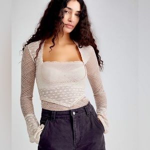 Free People Cream Long Sleeve Top